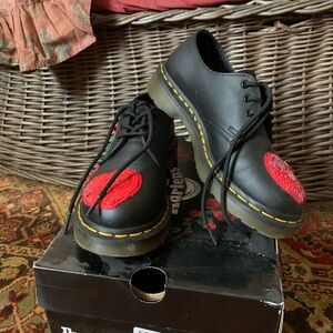 Dr. Martens Black Kids Lace-Up Shoes with Red Heart Patch